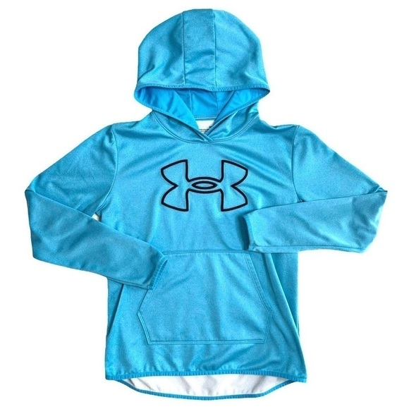 Under Armour Big Logo Blue Pullover Fleece Hoodie Hooded Sweatshirt Size Medium - Picture 10 of 14